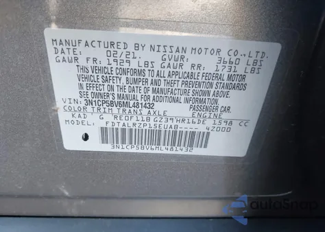 2021 Nissan Kicks S Xtronic Cvt z USA, uszkodzony, nr VIN 3N1CP5BV6ML481432